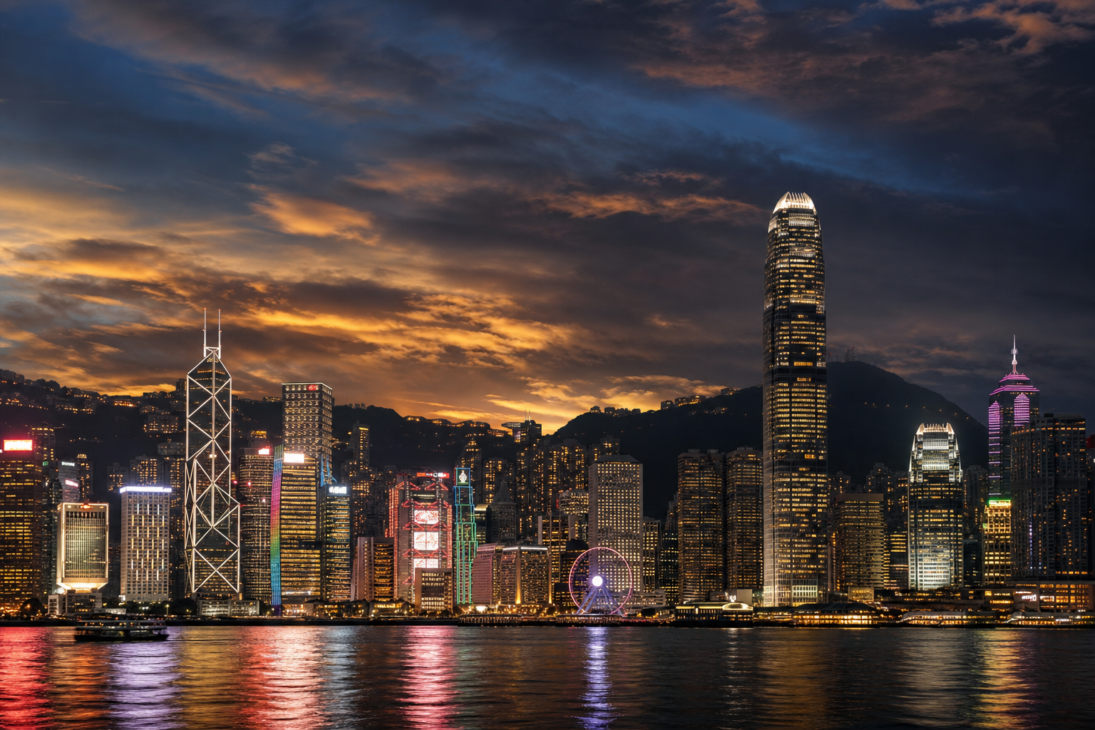 Hong Kong skyline at dusk — Victoria Harbour and the iconic skyscrapers of Central, reflecting the city's resilient and grounded spirit.