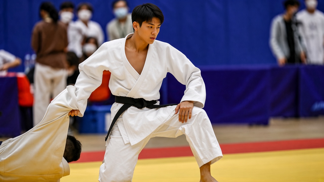 A judo practitioner demonstrating kata on the mat — representing the Judo Kata Practicing Tool.